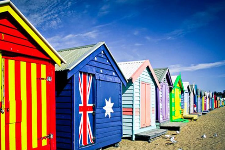 Painted beach huts in Australia